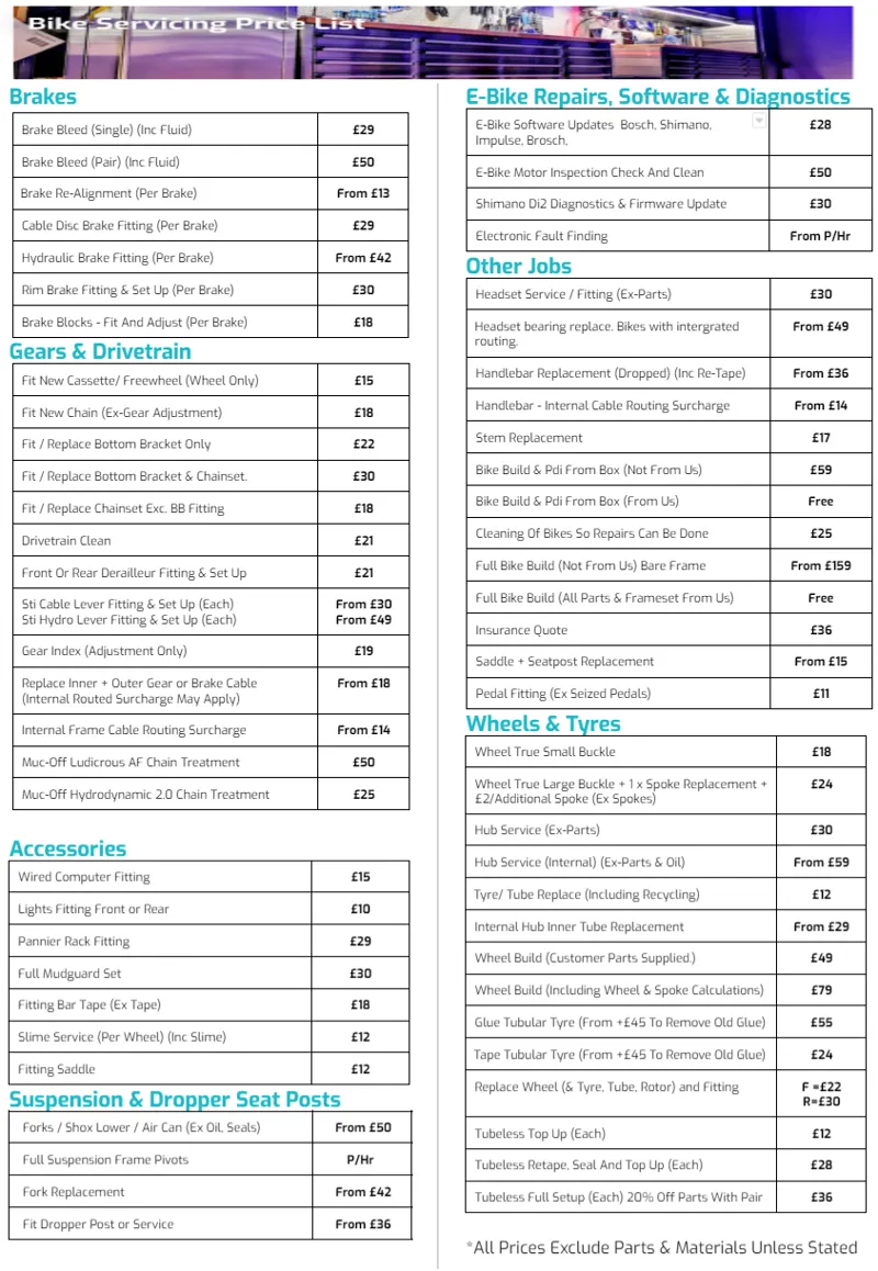 Cyclo Monster Menu Items Workshop Prices Jan 2023